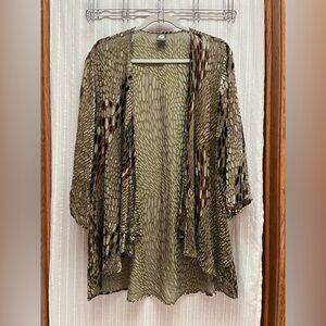 Cocoon House Olive&Purple Velvet Burnout Kimono Cardigan L/XL Silk Blend